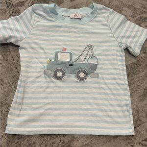 Boutique Striped T-Shirt with Tow Truck Design